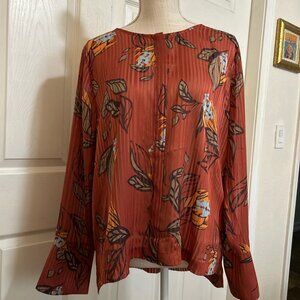 G Giuliana Unique Button-Front Blouse avail, blk, rust, olive Large